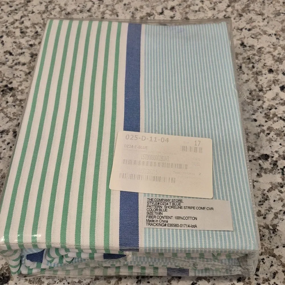 The Company Store Twin Duvet Cover Shoreline Stripe 100 Cotton NEW